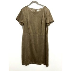 Chicos Size 2 Taupe Brown Faux Suede Short Sleeve Midi Office Dress Large